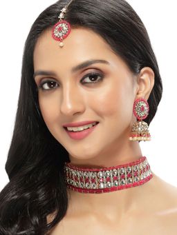 Sukkhi - Gold Plated Kundan & Beads Choker Necklace with Jhumki Earring Maangtika