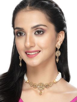Sukkhi - Attractive Gold Plated Beads Copper Choker Necklace with Drop Earring
