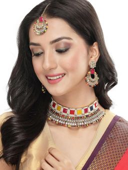 Sukkhi - Gold Plated Multicolor Kundan Beads Choker Necklace Earring Maangtika