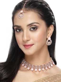 Sukkhi - Seaside Gold Plated Peach Beads Choker Necklace with Earring Maangtika