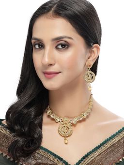 Sukkhi - Aesthetic Gold Plated Copper Beads Collar Bone Necklace and Earring