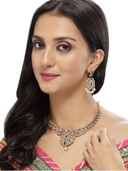 Sukkhi - Dramatic Gold Plated AD Stone Collar Bone Necklace and Earring