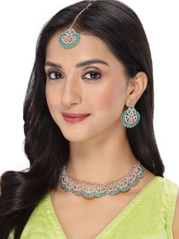 Sukkhi - Admirable Fashionable Green Collar Bone Necklace with Earring & Maangtika