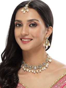 Sukkhi - Favourite Gold-Plated with AD White Collar Bone Necklace Stylish Earrings
