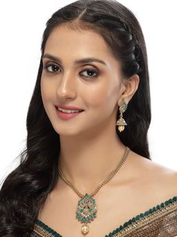 Sukkhi - Eye-Catching Green Stone Multistring Long Necklace and Earring
