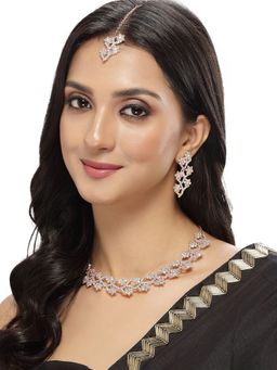 Sukkhi - Rose Gold Plated Rainbow Collar Bone Necklace & Earring Maangtika
