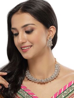 Sukkhi - Fierce Gold Plated AD White Stone Collar Bone Necklace and Earring