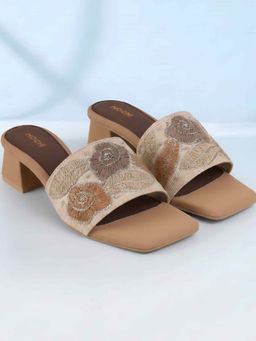 Mochi - Women Beige Block Heels
