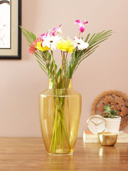 HomeTown - Eva Glass Modern Vase in Yellow Colour