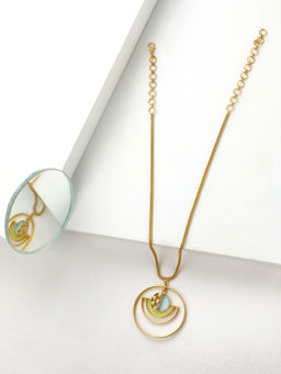Suhani Pittie - Gold Plated Dori Chain With Round, Blue & Yellow Acrylic And Dotted Pendant