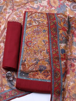 MEENA BAZAAR - Maroon Printed Cotton Unstitched Kurta With Unstitched Bottom And Dupatta
