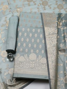 MEENA BAZAAR - Green Printed Chanderi Unstitched Kurta With Unstitched Bottom And Dupatta