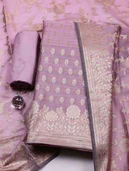 MEENA BAZAAR - Mauve Printed Chanderi Unstitched Kurta With Unstitched Bottom And Dupatta