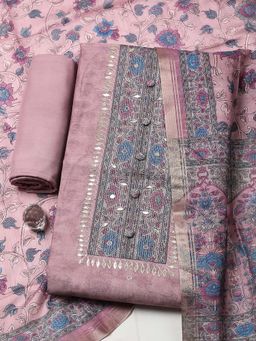 MEENA BAZAAR - Lavender Printed Chanderi Unstitched Kurta With Unstitched Bottom And Dupatta