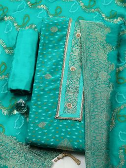 MEENA BAZAAR - Green Printed Georgette Unstitched Kurta With Unstitched Bottom And Dupatta