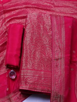 MEENA BAZAAR - Pink Printed Chanderi Unstitched Kurta With Unstitched Bottom And Dupatta