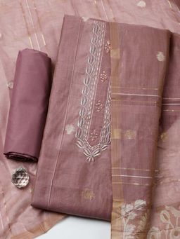 MEENA BAZAAR - Pink Embroidered Cotton Unstitched Kurta With Unstitched Bottom And Dupatta