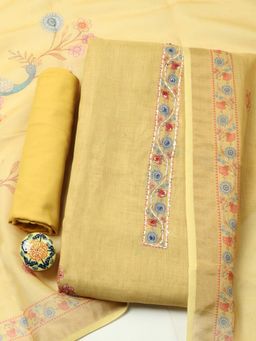 MEENA BAZAAR - Mustard Printed Cotton Unstitched Kurta With Unstitched Bottom And Dupatta