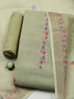 MEENA BAZAAR - Green Printed Cotton Unstitched Kurta With Unstitched Bottom And Dupatta