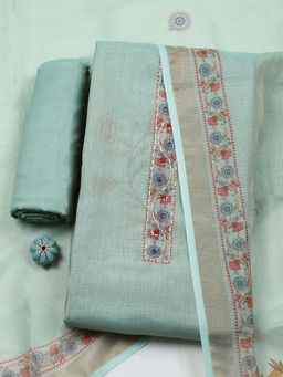MEENA BAZAAR - Green Printed Cotton Unstitched Kurta With Unstitched Bottom And Dupatta