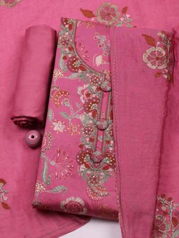 MEENA BAZAAR - Pink Embroidered Cotton Unstitched Kurta With Unstitched Bottom And Dupatta