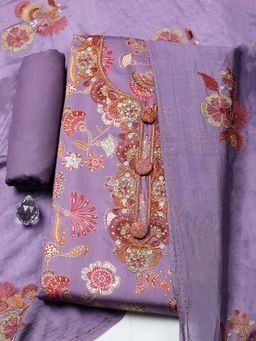MEENA BAZAAR - Purple Embroidered Cotton Unstitched Kurta With Unstitched Bottom And Dupatta