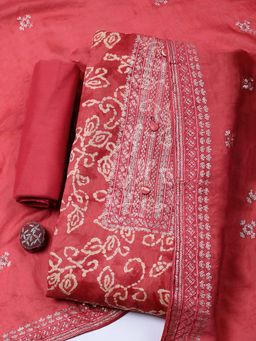 MEENA BAZAAR - Pink Printed Cotton Unstitched Kurta With Unstitched Bottom And Dupatta