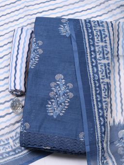 MEENA BAZAAR - Blue Printed Cotton Unstitched Kurta With Unstitched Bottom And Dupatta