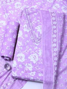 MEENA BAZAAR - Mauve Printed Cotton Unstitched Kurta With Unstitched Bottom And Dupatta