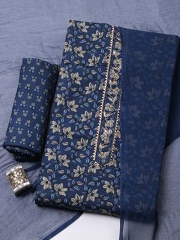 MEENA BAZAAR - Blue Printed Cotton Unstitched Kurta With Unstitched Bottom And Dupatta