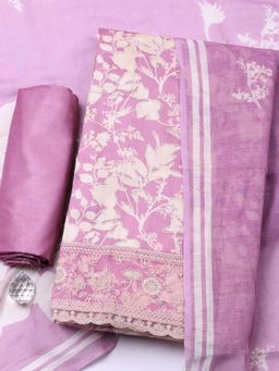MEENA BAZAAR - Mauve Printed Cotton Unstitched Kurta With Unstitched Bottom And Dupatta