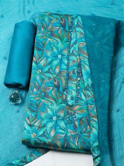 MEENA BAZAAR - Blue Printed Cotton Unstitched Kurta With Unstitched Bottom And Dupatta