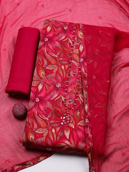 MEENA BAZAAR - Magenta Printed Cotton Unstitched Kurta With Unstitched Bottom And Dupatta
