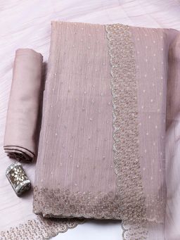 MEENA BAZAAR - Mauve Embellished Art Silk Unstitched Kurta With Unstitched Bottom And Dupatta