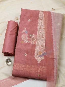 MEENA BAZAAR - Pink Printed Chanderi Unstitched Kurta With Unstitched Bottom And Dupatta