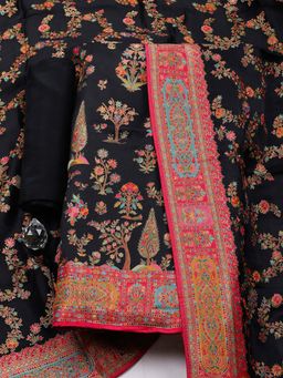 MEENA BAZAAR - Black Printed Satin Unstitched Kurta With Unstitched Bottom And Dupatta