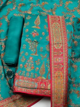 MEENA BAZAAR - Green Printed Satin Unstitched Kurta With Unstitched Bottom And Dupatta