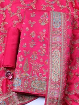 MEENA BAZAAR - Pink Printed Satin Unstitched Kurta With Unstitched Bottom And Dupatta