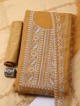 MEENA BAZAAR - Yellow Embroidered Organza Unstitched Kurta With Unstitched Bottom And Dupatta