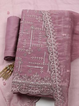 MEENA BAZAAR - Pink Embroidered Organza Unstitched Kurta With Unstitched Bottom And Dupatta