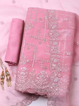 MEENA BAZAAR - Pink Embroidered Organza Unstitched Kurta With Unstitched Bottom And Dupatta