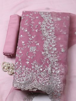 MEENA BAZAAR - Pink Embroidered Organza Unstitched Kurta With Unstitched Bottom And Dupatta