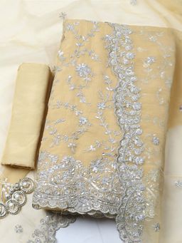 MEENA BAZAAR - Yellow Embroidered Organza Unstitched Kurta With Unstitched Bottom And Dupatta