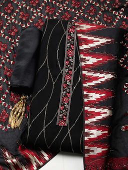 MEENA BAZAAR - Black Embroidered Georgette Unstitched Kurta With Unstitched Bottom And Dupatta