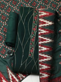 MEENA BAZAAR - Green Embroidered Georgette Unstitched Kurta With Unstitched Bottom And Dupatta