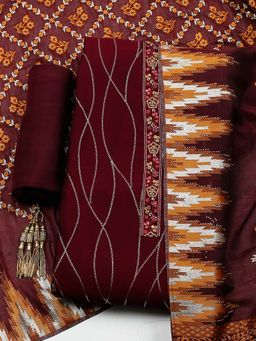 MEENA BAZAAR - Brown Embellished Georgette Unstitched Kurta With Unstitched Bottom And Dupatta