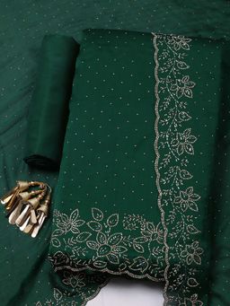 MEENA BAZAAR - Green Embroidered Chiffon Unstitched Kurta With Unstitched Bottom And Dupatta
