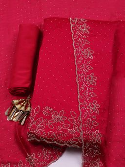MEENA BAZAAR - Pink Embroidered Chiffon Unstitched Kurta With Unstitched Bottom And Dupatta