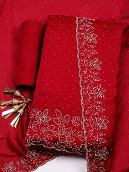 MEENA BAZAAR - Maroon Embroidered Chiffon Unstitched Kurta With Unstitched Bottom And Dupatta