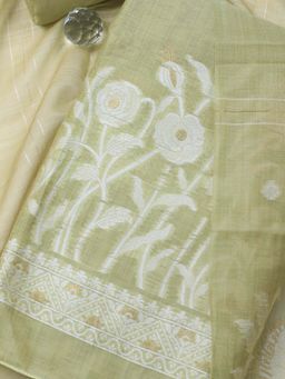 MEENA BAZAAR - Green Printed Chanderi Unstitched Kurta With Unstitched Bottom And Dupatta